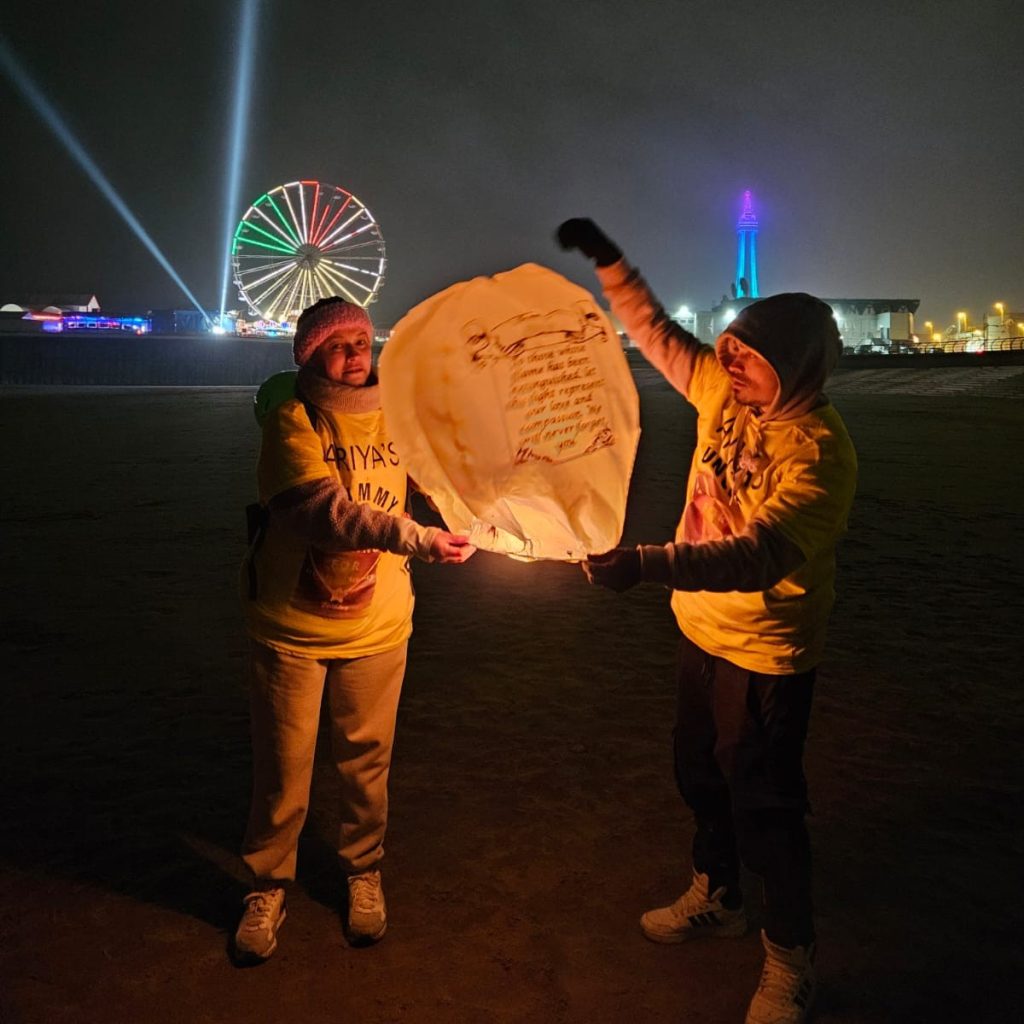 Parent’s 20-mile walk in baby daughter’s memory ends in celebration on Blackpool beach